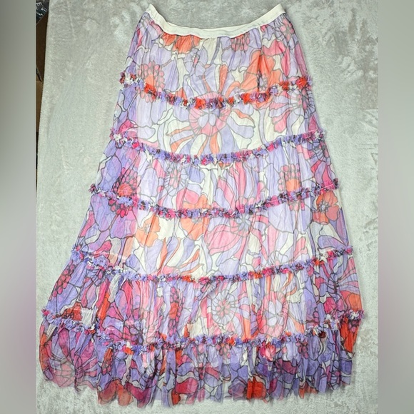 NWT Anthropologie Maeve Floral Tulle Tiered Ruffle A Line Purple Midi Skirt M - Picture 11 of 16